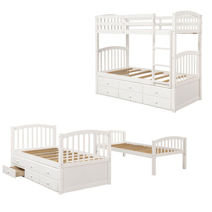 Twin Bunk Bed with Ladder, Safety Rail, Twin Trundle Bed with 3 Drawers for Teens Bedroom, Guest Room Furniture(White)(OLD SKU :LP000071AAK)