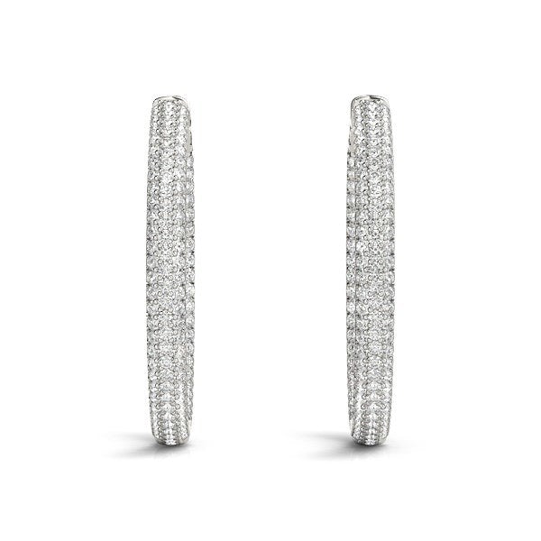 White Gold 14k Two Row Pave Set Diamond Hoop Earrings (7 cttw)