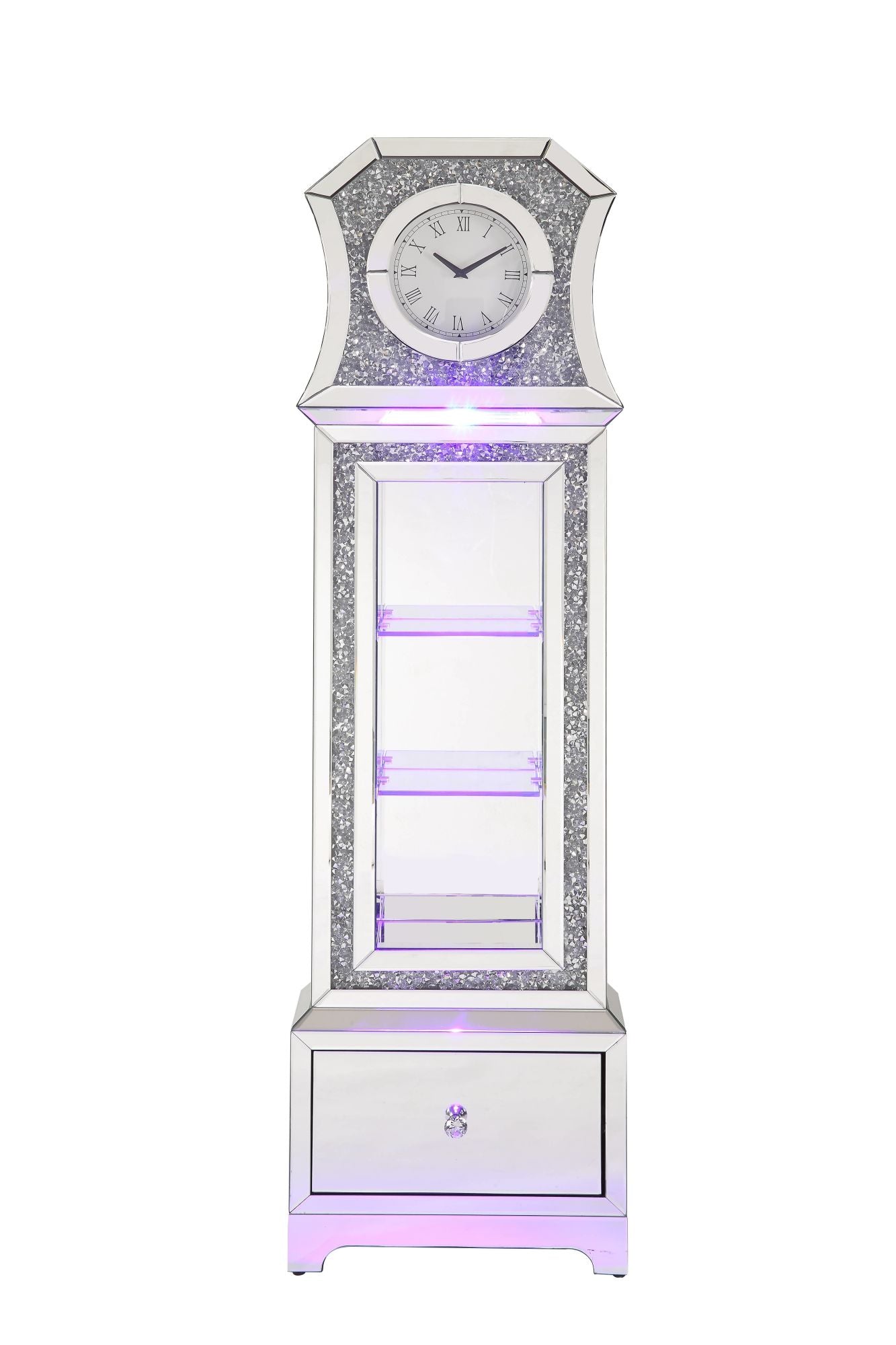 ACME Noralie GRANDFATHER CLOCK W/LED Mirrored & Faux Diamonds AC00350