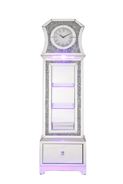 ACME Noralie GRANDFATHER CLOCK W/LED Mirrored & Faux Diamonds AC00350