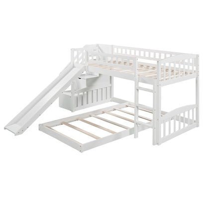 Stairway Twin over Twin Bunk Bed with Two Drawers and Slide, White(OLD SKU :LP000156AAK)