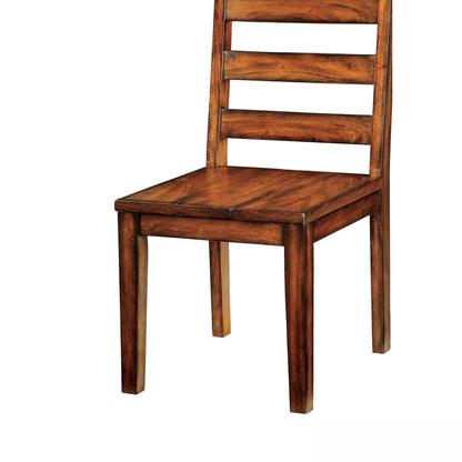 Tobacco Oak Finish Solid wood Industrial Style Kitchen Set of 2 Dining Chairs Ladder Back Chairs Dining Room Furniture