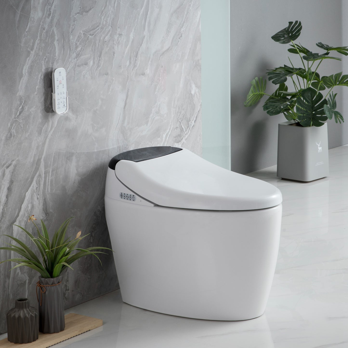 Smart Toilet with Bidet Built in, Smart Bidet Toilet Seat with AUTO Open&Close and Remote Control, Tankless Toilet with Full Wash, Kid Wash, Lady Care Wash, Bidet with Warm Water and Air Dryer