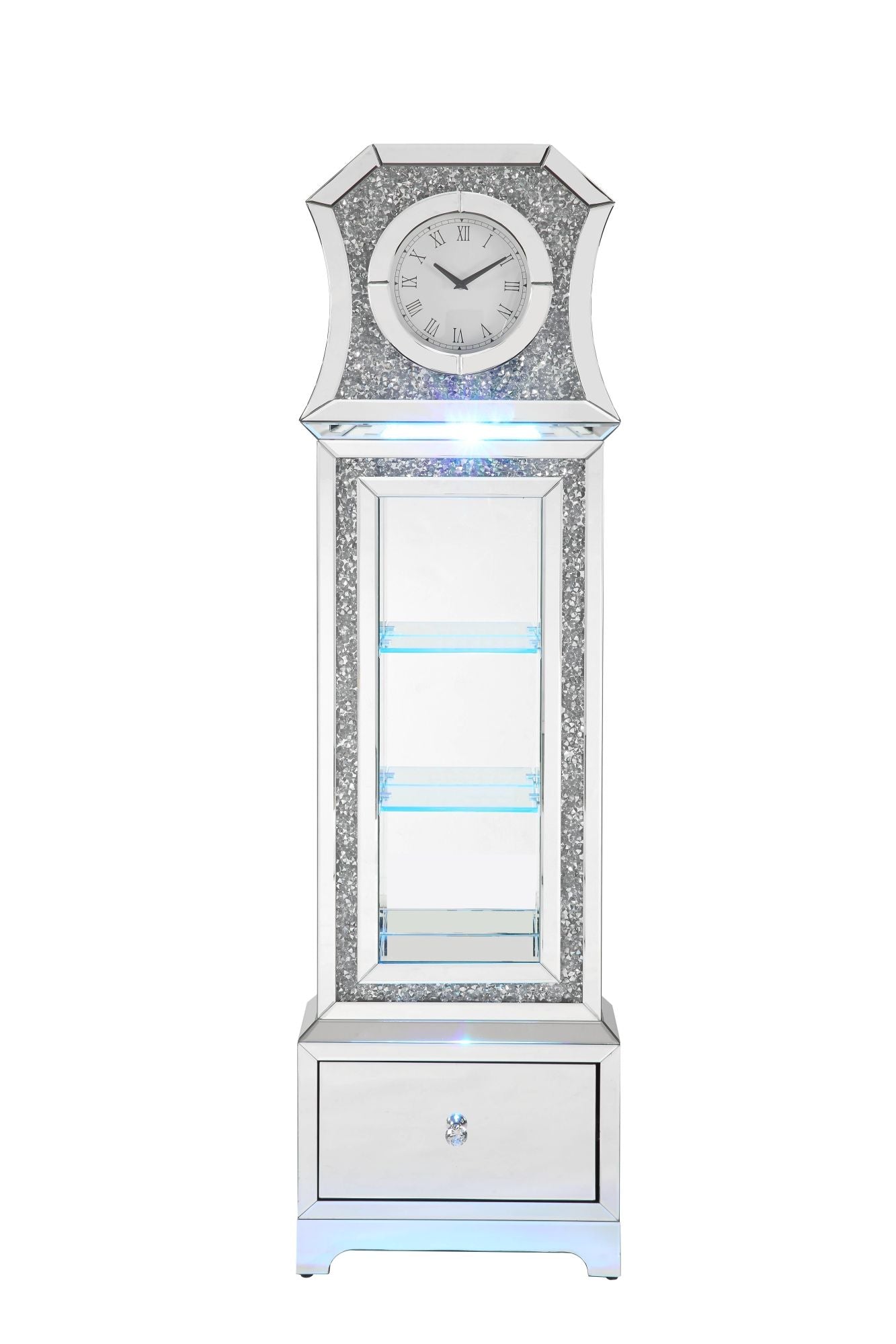 ACME Noralie GRANDFATHER CLOCK W/LED Mirrored & Faux Diamonds AC00350