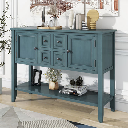 TREXM Cambridge Series Ample Storage Vintage Console Table with Four Small Drawers and Bottom Shelf for Living Rooms, Entrances and Kitchens (Dark Blue,OLD SKU: WF190263AAM)