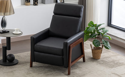 Wood-Framed PU Leather Recliner Chair Adjustable Home Theater Seating with Thick Seat Cushion and Backrest Modern Living Room Recliners, Black(Old SKU:PP289527AAB)