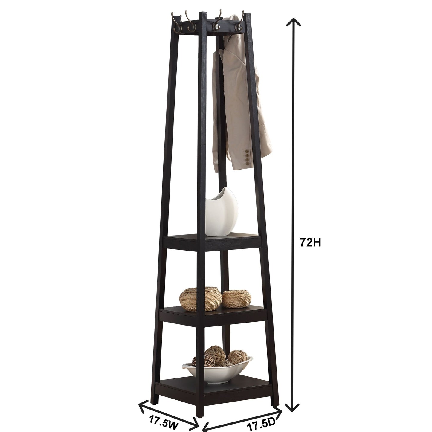 Vassen Coat Rack w/ 3-Tier Storage Shelves in Espresso Finish