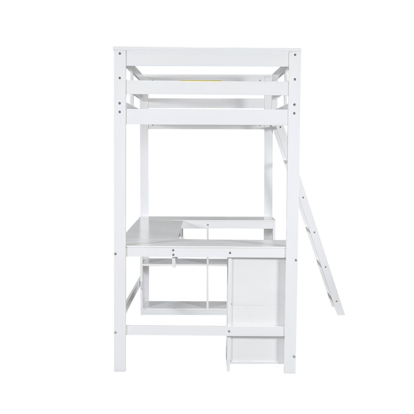 Twin Size Loft Bed with U-shaped Desk, Drawers and Storage Shelves, White