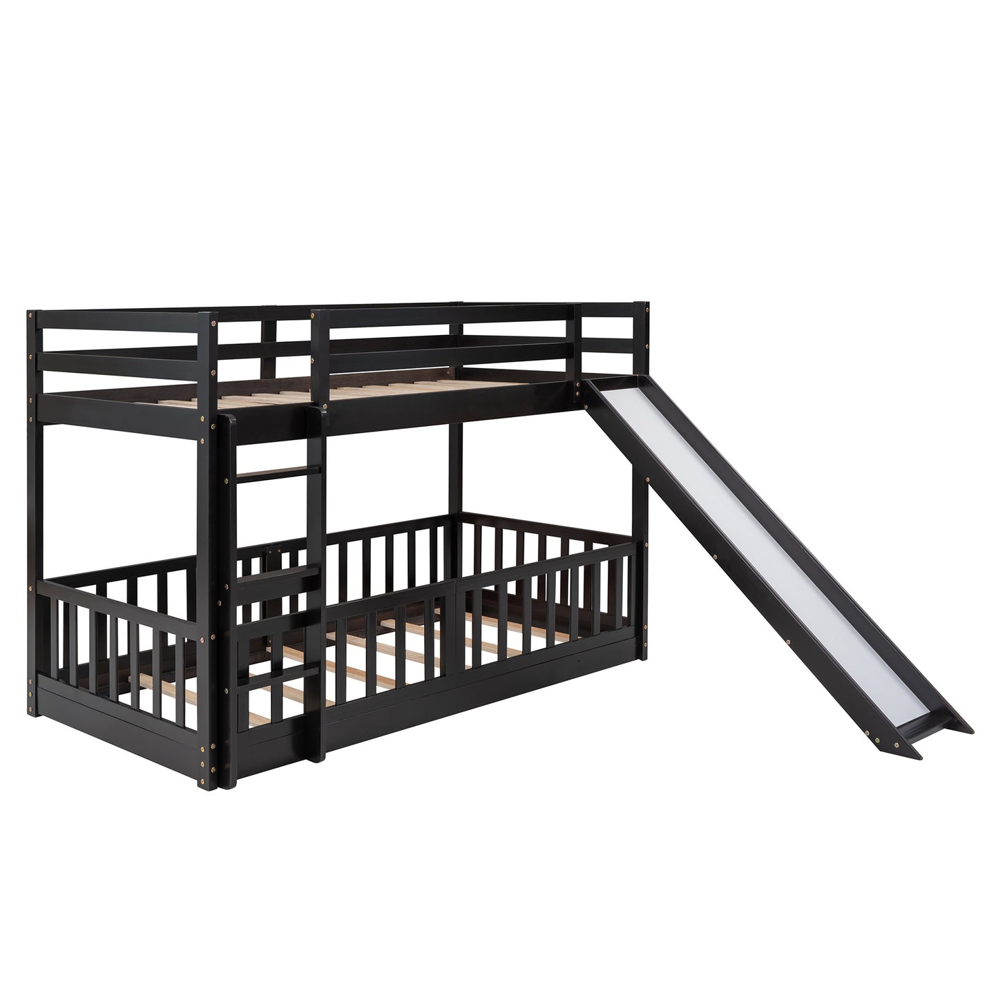 Twin Over Twin Bunk Bed with Slide and Ladder, Espresso(Old SKU:LP000009AAP)