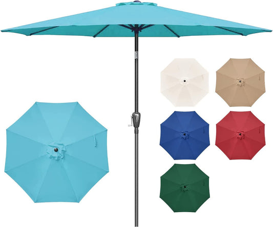 Simple Deluxe 9' Patio Umbrella Outdoor Table Market Yard Umbrella with Push Button Tilt/Crank, 8 Sturdy Ribs for Garden, Deck, Backyard, Pool, Turquoise