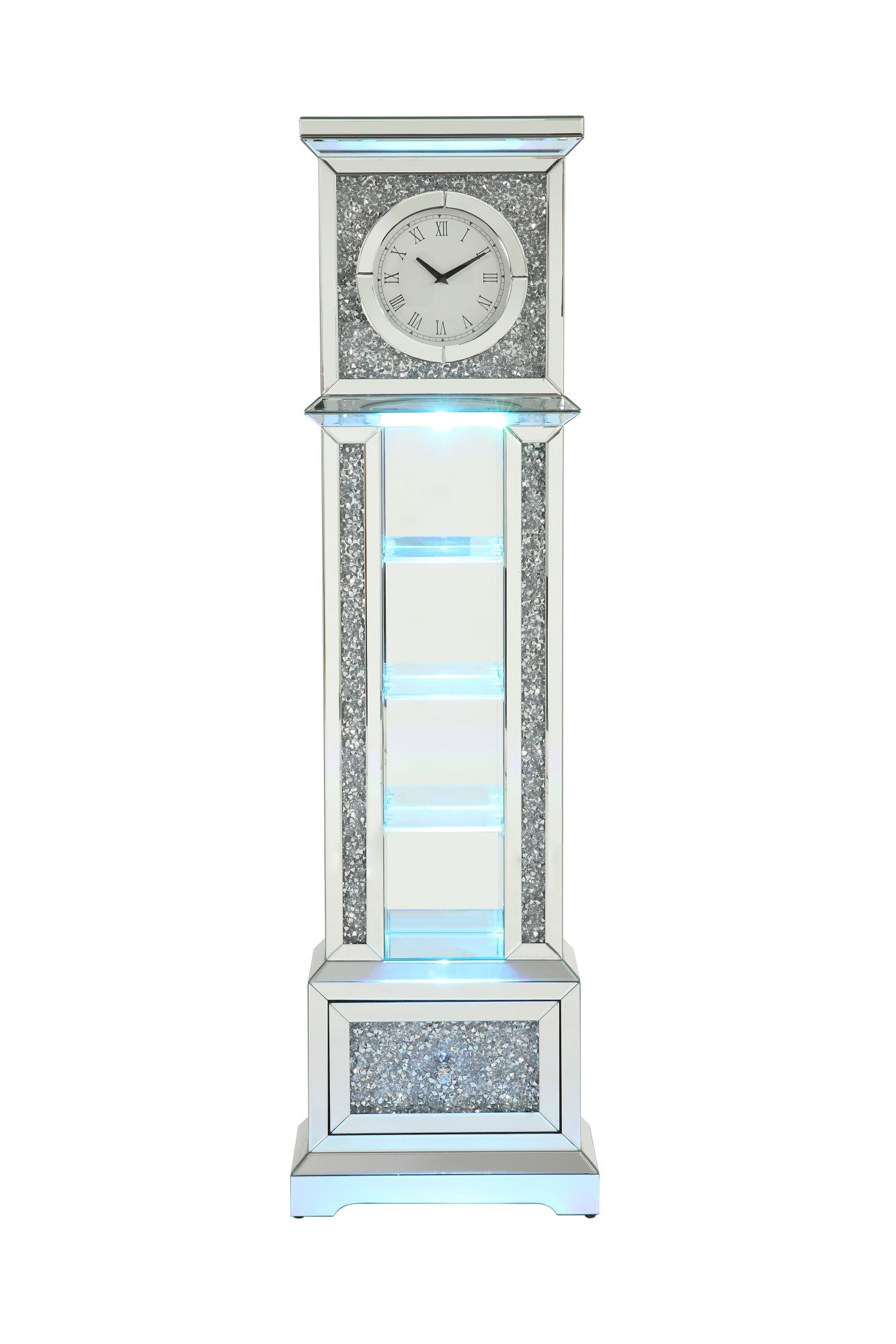 ACME Noralie GRANDFATHER CLOCK W/LED Mirrored & Faux Diamonds AC00348