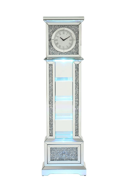 ACME Noralie GRANDFATHER CLOCK W/LED Mirrored & Faux Diamonds AC00348