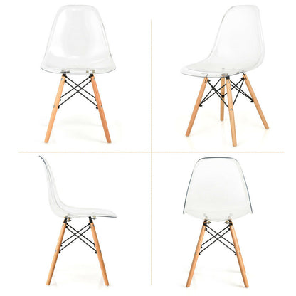 Set of 4 Dining Chairs Modern Plastic Shell Side Chair with Clear Seat and Wood Legs