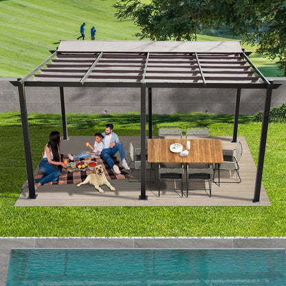 11 X 16 FT Outdoor Living Outdoor Retractable Pergola with Weather-Resistant Canopy Aluminum Garden Pergola Patio Grill Gazebo for Courtyard -Dark Gray