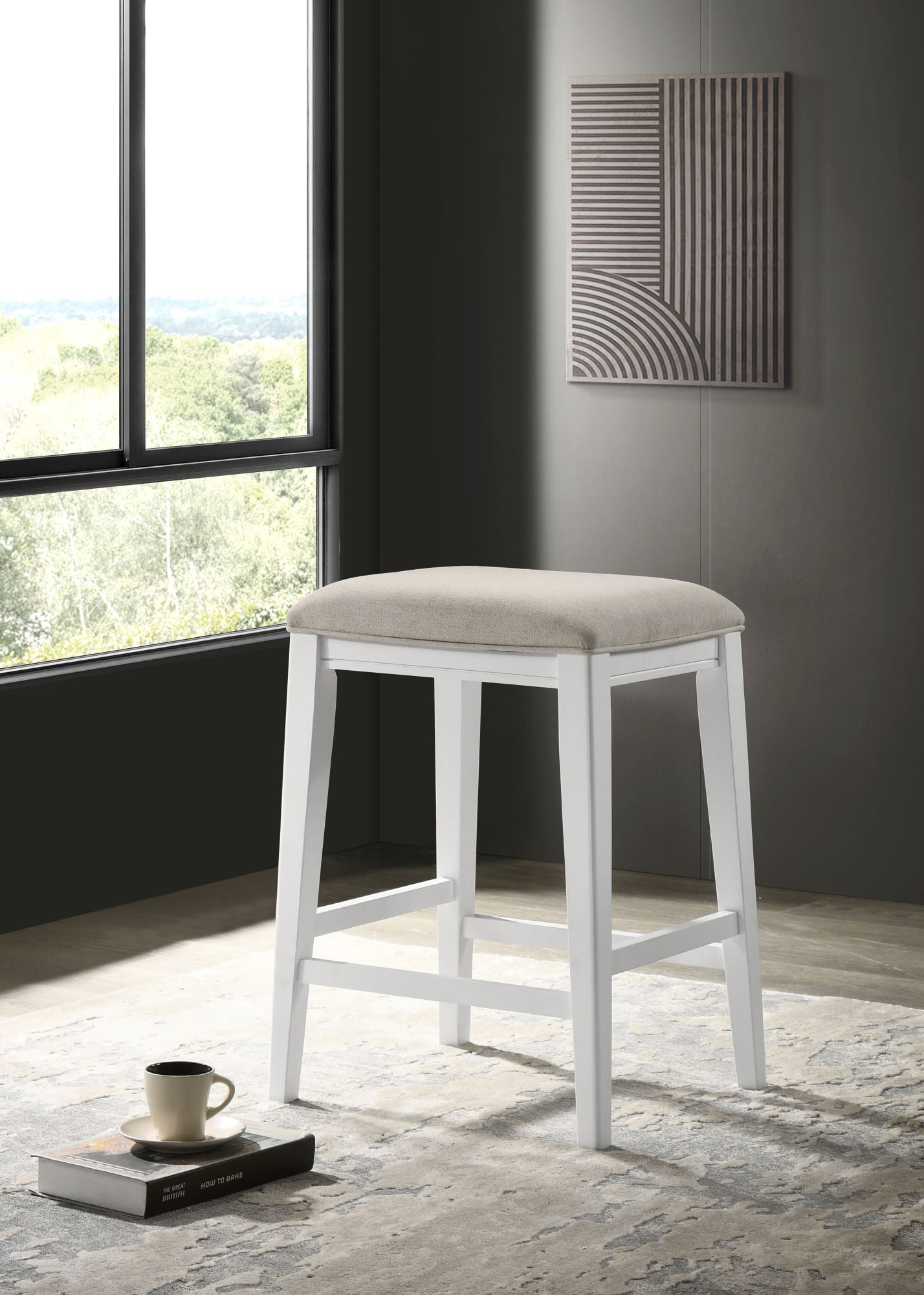 Sasha 17" White Counter Height Stool with Upholstered Seat