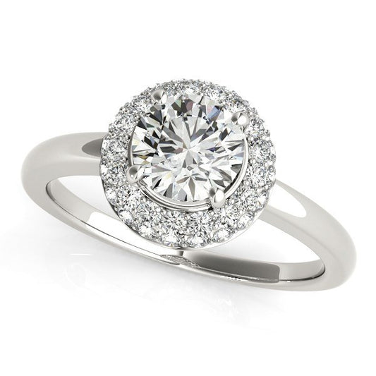 White Gold Diamond Engagement Ring with Pave Halo Stones in 14k (1 3/8 cttw)