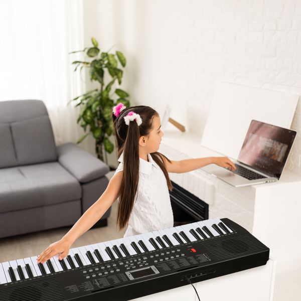 [Do Not Sell on Amazon] GEP-203 61 Key Keyboard with Piano Stand, Piano Bench, Built In Speakers, Headphone, Microphone, Music Rest, LED Screen, 3 Teaching Modes for Beginners