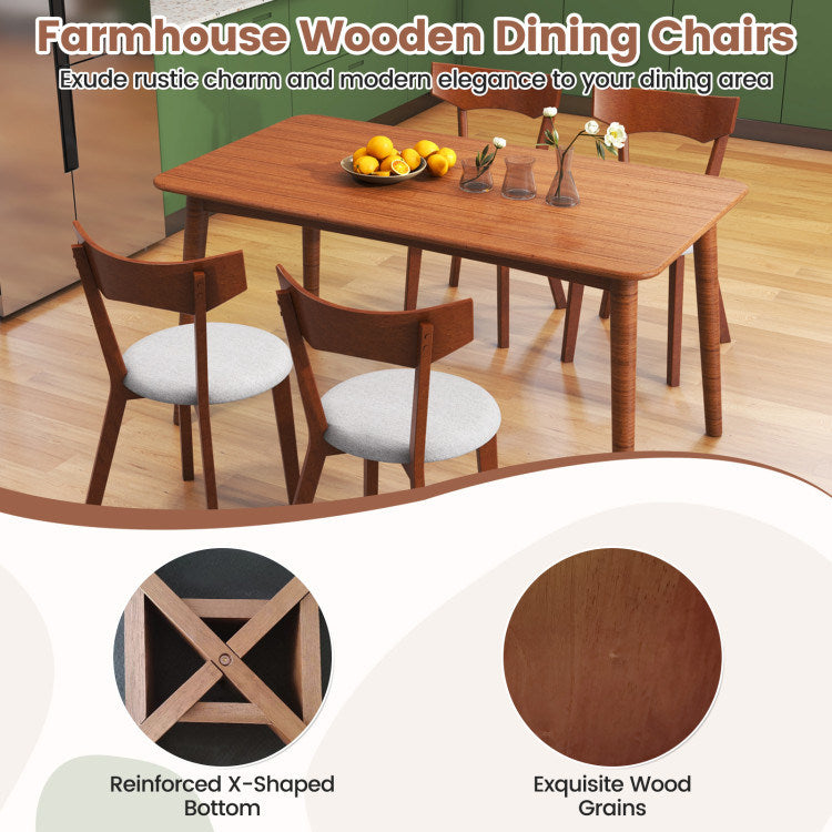 Wooden Dining Chair Set of 2 with Rubber Wood Legs and Padded Seat Cushion