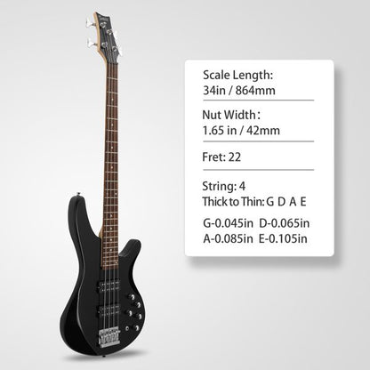 [Do Not Sell on Amazon]Glarry 44 Inch GIB 4 String H-H Pickup Laurel Wood Fingerboard Electric Bass Guitar with Bag and other Accessories Black