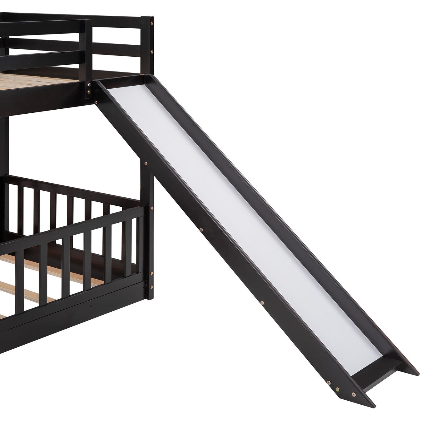 Twin Over Twin Bunk Bed with Slide and Ladder, Espresso(Old SKU:LP000009AAP)