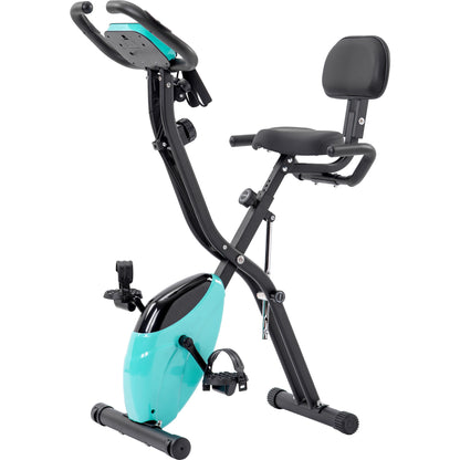 Folding Exercise Bike, Fitness Upright and Recumbent X-Bike with 10-Level Adjustable Resistance, Arm Bands and Backrest