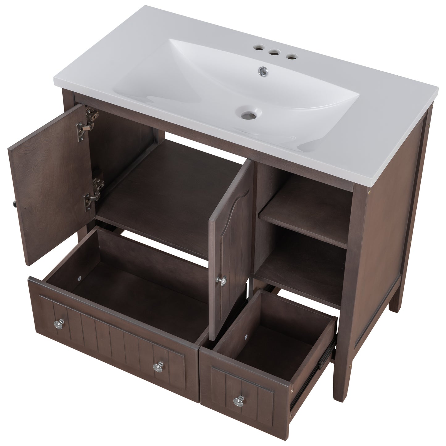 Bathroom Vanity with Ceramic Basin, Storage Cabinet, Two Doors and Drawers