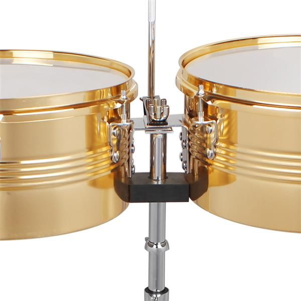 [Do Not Sell on Amazon]Glarry 13" & 14" Timbales Drum Set with Stand and Cowbell Golden