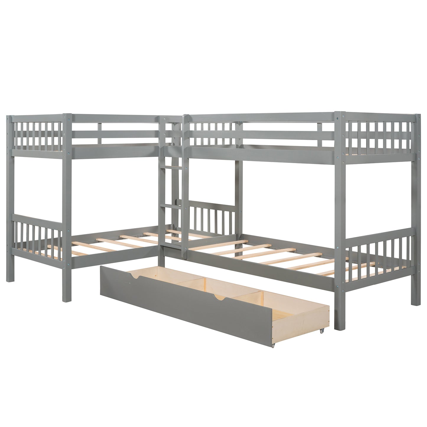 Twin L-Shaped Bunk bed with Drawers-Gray(OLD SKU :LP000038AAE)