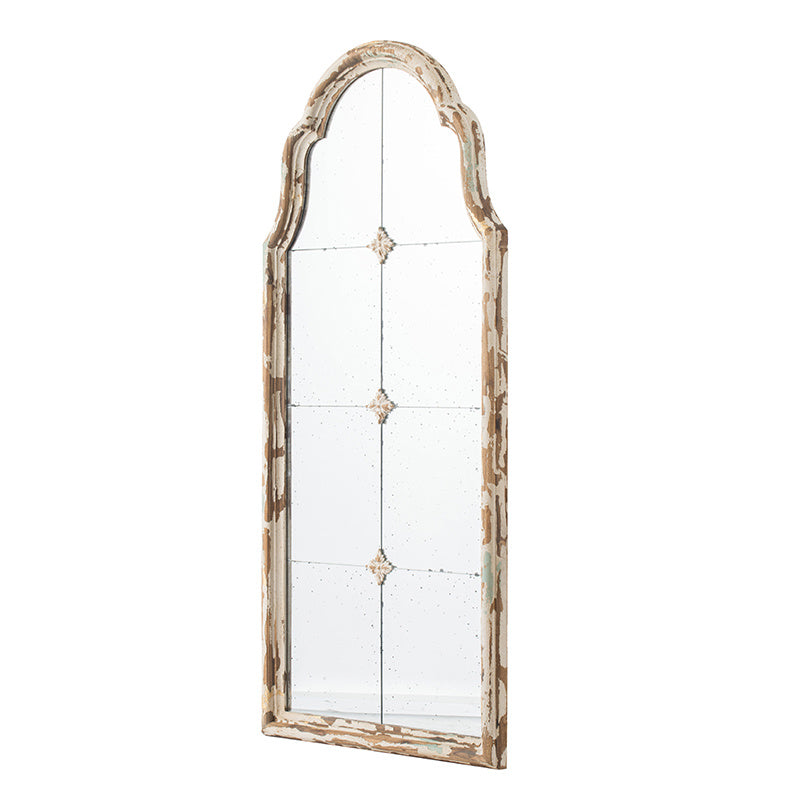 22" x 48" Large Cream & Gold Framed Wall Mirror, Wood Arched Mirror with Decorative Window Look for Living Room, Bathroom, Entryway