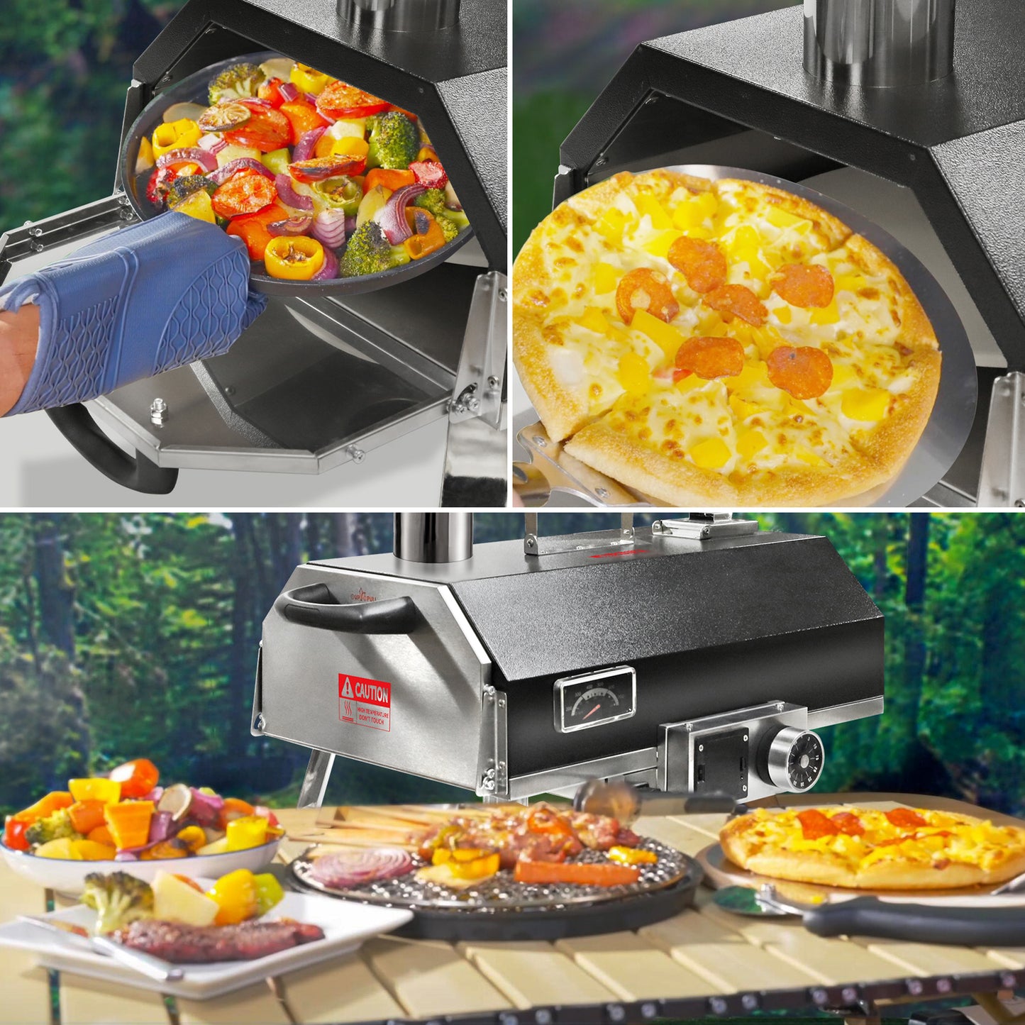 Black 12 Wood Fired Outdoor Pizza Oven - Portable Hard Wood Pellet Pizza Oven - Ideal for Any Outdoor Kitchen - Outdoor Cooking Pizza Maker - Backyard Pizza Ovens - Countertop Pizza Oven