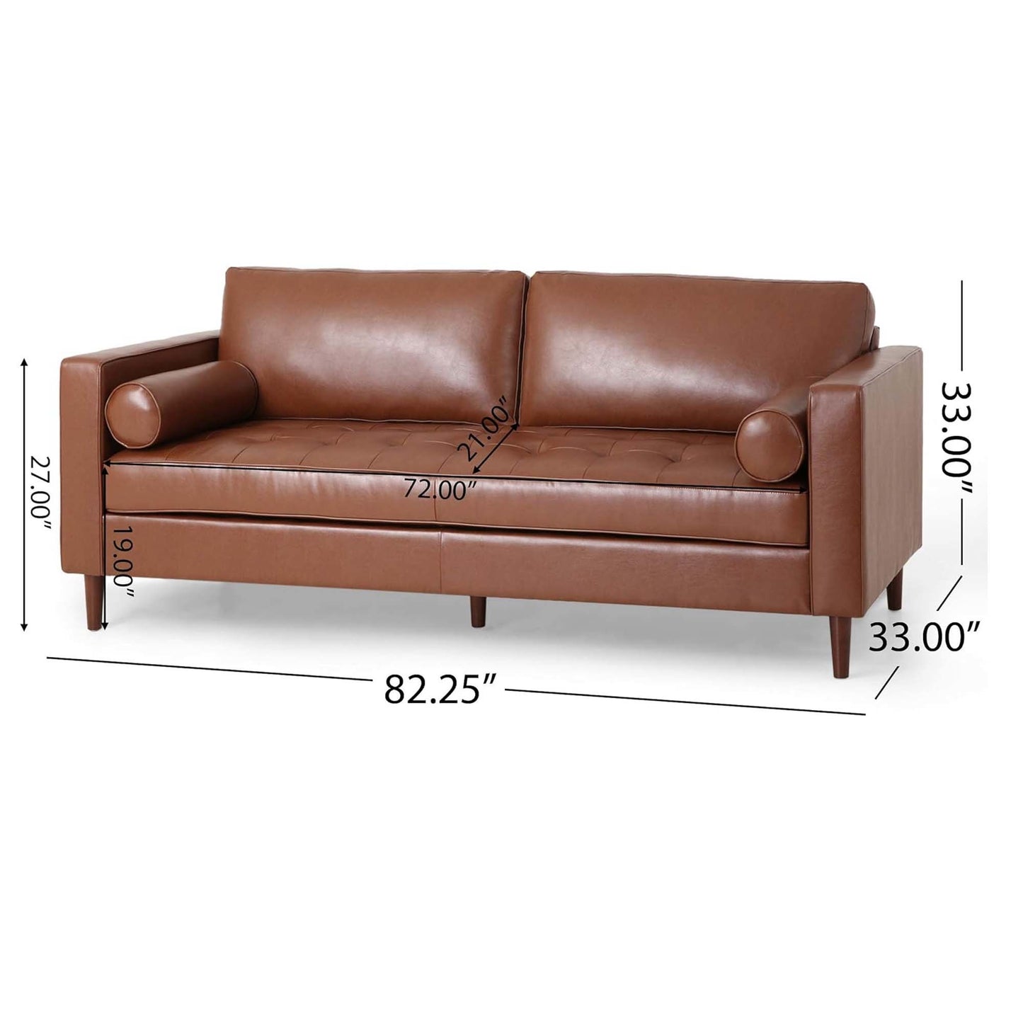 Mirod Comfy 3-seat Sofa with Wooden Legs, PU, for Living Room and Study