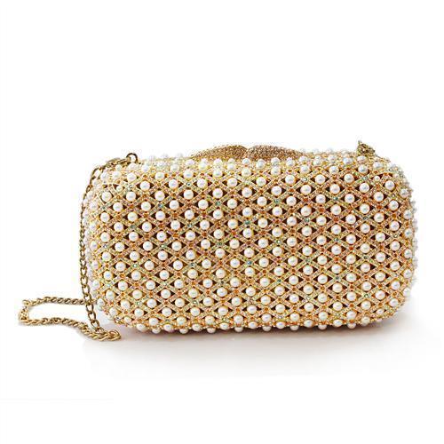 LO2377 - Gold White Metal Clutch with Top Grade Crystal in Multi Color