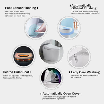 Smart Toilet with Bidet Built in, Smart Bidet Toilet Seat with AUTO Open&Close and Remote Control, Tankless Toilet with Full Wash, Kid Wash, Lady Care Wash, Bidet with Warm Water and Air Dryer