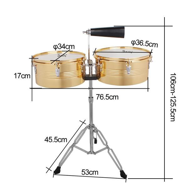 [Do Not Sell on Amazon]Glarry 13" & 14" Timbales Drum Set with Stand and Cowbell Golden