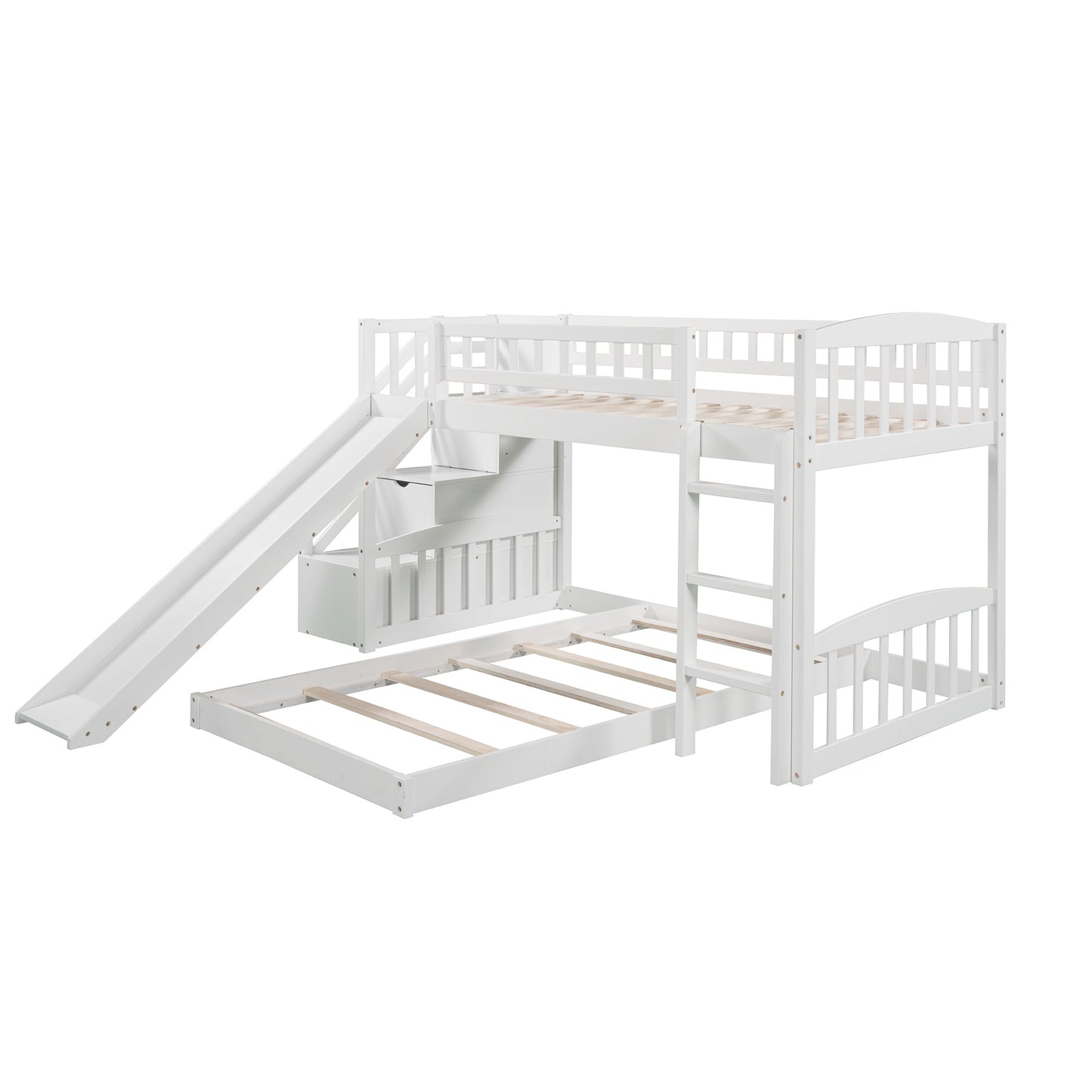 Stairway Twin over Twin Bunk Bed with Two Drawers and Slide, White(OLD SKU :LP000156AAK)