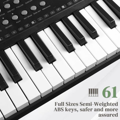 [Do Not Sell on Amazon] GEP-203 61 Key Keyboard with Piano Stand, Piano Bench, Built In Speakers, Headphone, Microphone, Music Rest, LED Screen, 3 Teaching Modes for Beginners