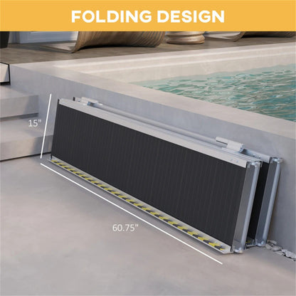 10FT Foldable Threshold Ramp with Non-Slip Surface, Wheelchair Ramp,Aluminum Handicap Ramp