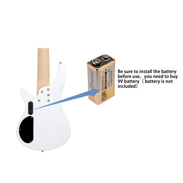 [Do Not Sell on Amazon]Glarry 44 Inch GIB 6 String H-H Pickup Laurel Wood Fingerboard Electric Bass Guitar with Bag and other Accessories White