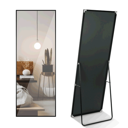 Full Length Mirror, Floor Mirror with Stand, Dressing Mirror , Bedroom Mirror with Aluminium Frame 65"x22", Black