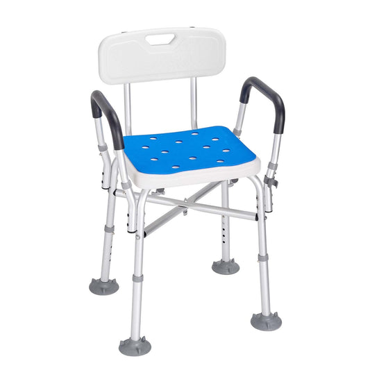 VEVOR Shower Chair Seat with Padded Arms and Back, Shower Stool with Reinforced CrossBar, Adjustable Height Bench Bath Chair for Elderly Disabled, Shower Chair for Inside Shower Bathtub, 400 lbs