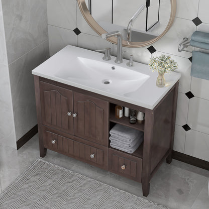 Bathroom Vanity with Ceramic Basin, Storage Cabinet, Two Doors and Drawers