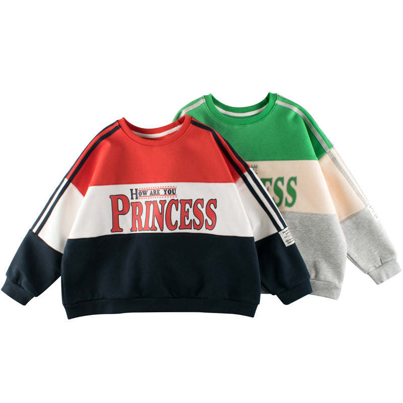 Children Slogan Pattern Color Contrast Design Velvet Hoodies