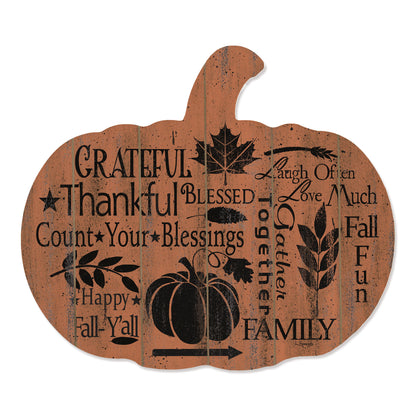 "Grateful" Wooden Pumpkin Wall Art By Artisan Linda Spivey