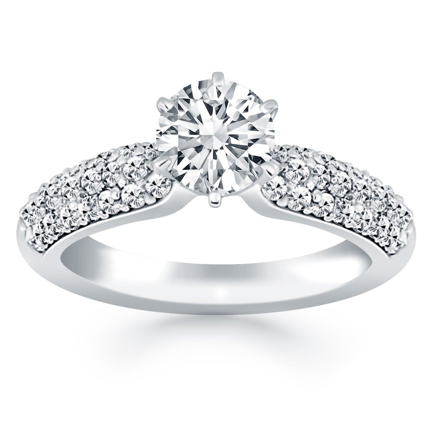 White Gold 14k Triple Row Pave Diamond Engagement Ring