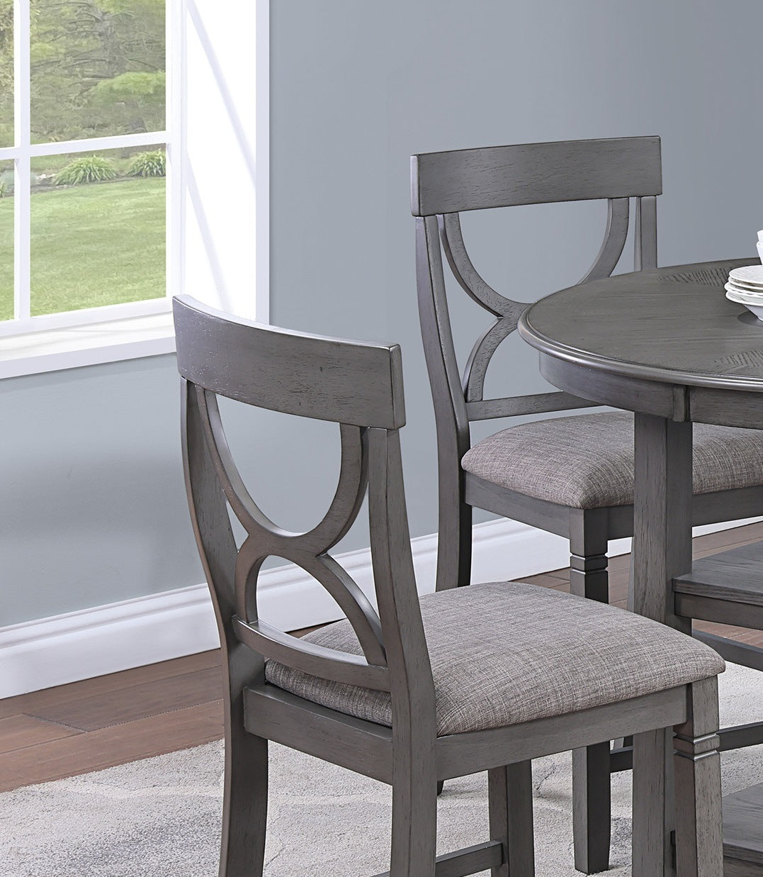 Counter Height Dining Table w Storage Shelve 4x Chairs Padded Seat Unique Design Back 5pc Dining Set Gray Color