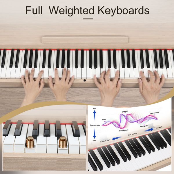 [Do Not Sell on Amazon]Glarry GDP-206 88 Key Standard Full Weighted Keyboards Digital Piano with Metal Stand, Audio and MIDI Bluetooth, Triple Pedals, Headphone