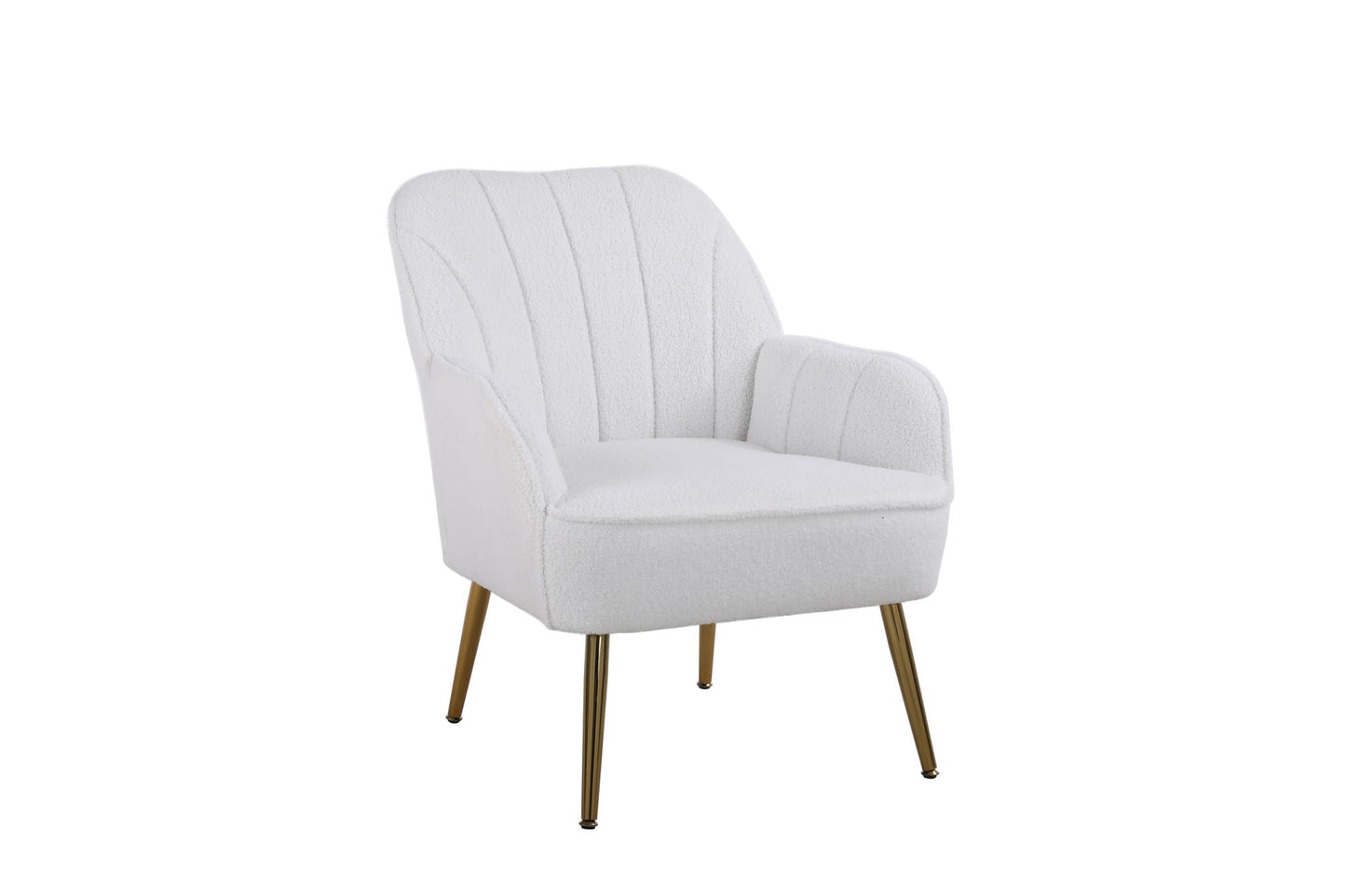 Modern Soft White Teddy fabric Ivory Ergonomics Accent Chair Living Room Chair Bedroom Chair Home Chair With Gold Legs And Adjustable Legs For Indoor Home