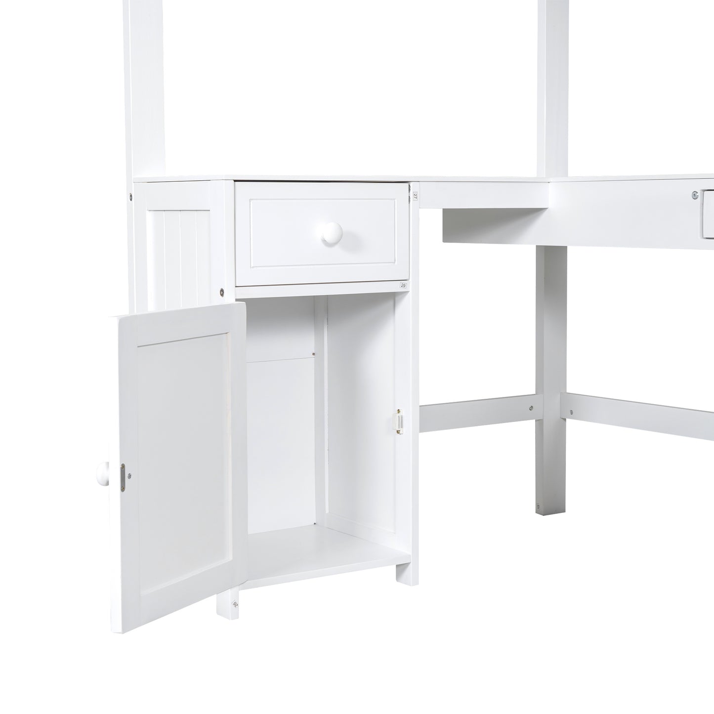 Twin Size Loft Bed with U-shaped Desk, Drawers and Storage Shelves, White