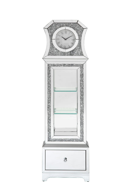 ACME Noralie GRANDFATHER CLOCK W/LED Mirrored & Faux Diamonds AC00350