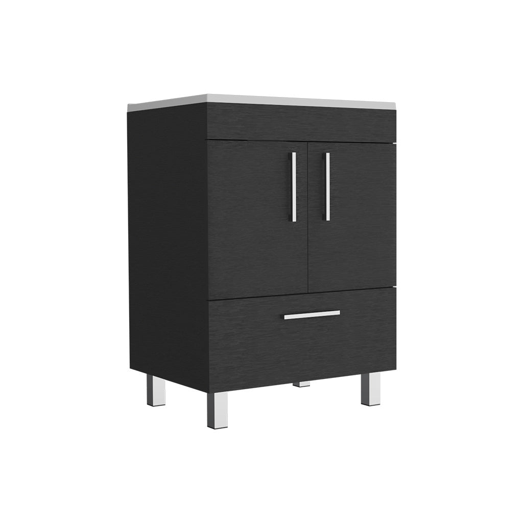 Velloc Single Bathroom Vanity, Double Door Cabinet, One Drawer -Black